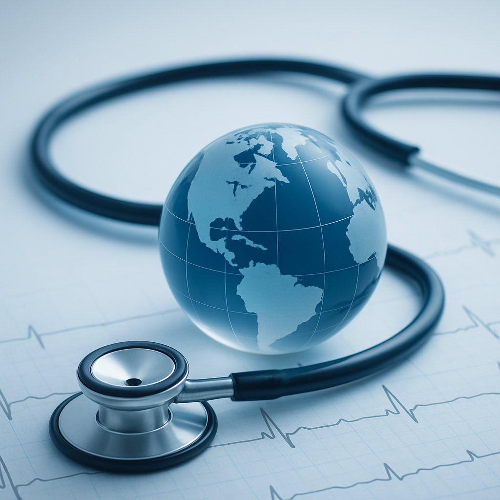 Health insurance concept with stethoscope and globe